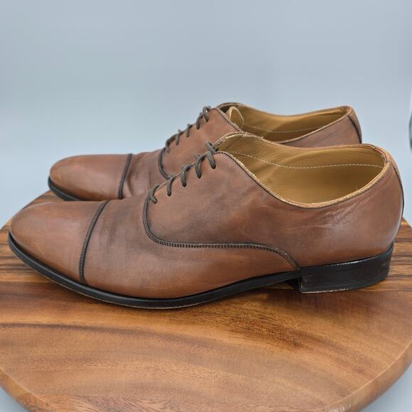 To Boot New York Shoes Mens 10 Brown Leather Lace Up Cap Toe Dress Oxfords - Picture 3 of 8